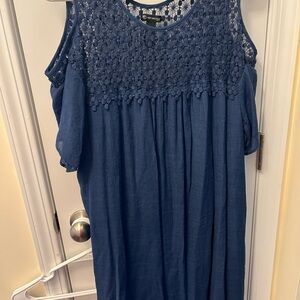 New Directions Navy Lace Top